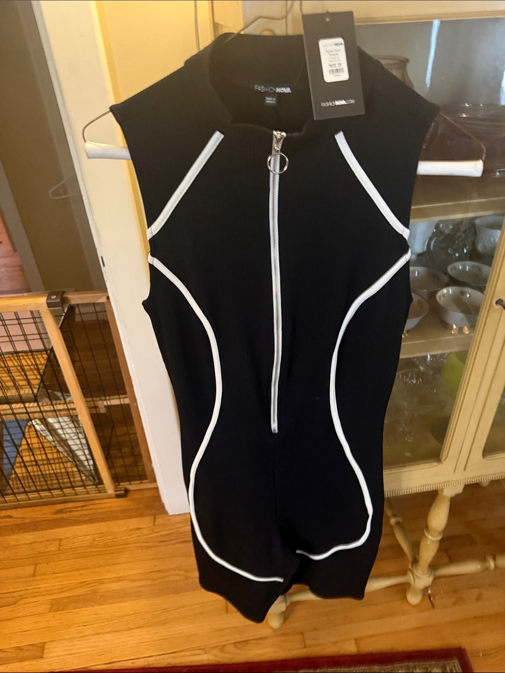 Fashion Nova Black Midi Dress with White Piping